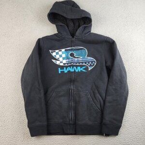 Tony Hawk Y2K Hoodie Boys Large Black Full Zip Sherpa Lined Skate Fleece Jacket